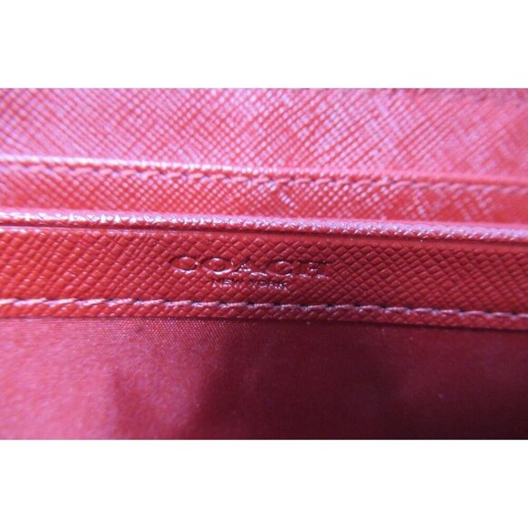 Coach Gathered Leather Accordion Zip Up Long Wallet Soft Red Color H1473 - Picture 7 of 8